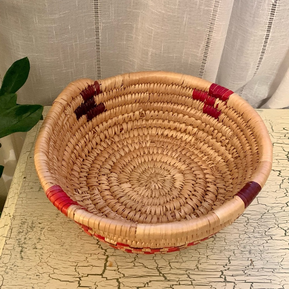 Vintage coiled grass rope basket Jungalow Tribal - Picture 4 of 7